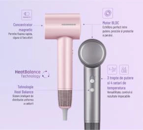 Uscător de păr Heinner HHD-H16BLDC-GY – 1600 W, motor BLDC, HeatBalance, 3 trepte, 4 temperaturi, gri