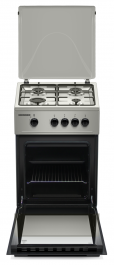 Aragaz HEINNER HFSC-K50SL, Gaz, 4 arzatoare, Duze GPL incluse, Tava si gratar cromat, 50 cm Argintiu