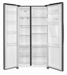 Combina side by side Heinner HSBS-HM439NFINVDGWDE++, 439 l , Clasa E, No frost, Compresor inverter, Dozator de apa, Display pe usa, Functii: eco, vacanta, congelare rapida, Blocare acces copii, Alarma usa deschisa, H 177 cm, Gri antracit texturat