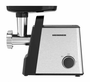 Mașină de tocat Heinner Meatmaster HMG-2100SS3 – 2100 W, 1.8 kg/min, 2 viteze, 3 site, accesorii roșii/cârnați, negru/inox