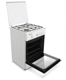 Aragaz HEINNER HFSC-K6060WH, Gaz, 4 arzatoare, Aprindere electrica plita, Duze GPL incluse, Tava si gratar cromat, 60cm Alb