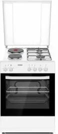 Aragaz mixt Heinner HFSC-S60E2HSWH, 2 arzatoare gaz, gratar Email, Cuptor electric, grill, aprindere electrica, dispozitiv de siguranta, lumina cuptor, 60x60 cm, Alb
