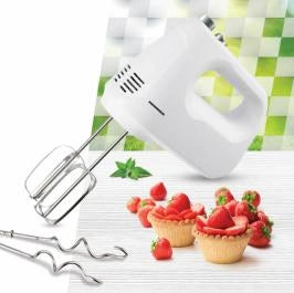 Mixer de mână Heinner White Blossom HM-250WHSL – 250 W, 6 viteze + turbo, teluri și cârlige inox, alb/argintiu