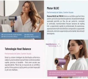 Uscător de păr Heinner HHD-H17DBLDC-GY – 1700 W, display, motor BLDC, HeatBalance, 3 trepte, 4 temperaturi, gri