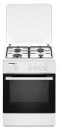 Aragaz HEINNER HFSC-K6060WH, Gaz, 4 arzatoare, Aprindere electrica plita, Duze GPL incluse, Tava si gratar cromat, 60cm Alb