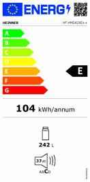 Frigider cu o usa Heinner HF-HM242XE++, 242 l, Clasa E, Control electronic cu termostat ajustabil , Lumina LED, Patru rafturi din sticla, Compartiment fructe si legume, H 143 cm, Aspect Inox