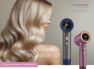 Uscător de păr Heinner HHD-H17DBLDC-GY – 1700 W, display, motor BLDC, HeatBalance, 3 trepte, 4 temperaturi, gri