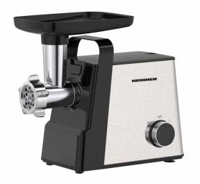 Mașină de tocat Heinner Meatmaster HMG-2100SS3 – 2100 W, 1.8 kg/min, 2 viteze, 3 site, accesorii roșii/cârnați, negru/inox