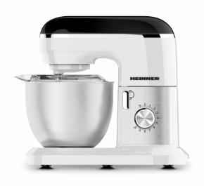 Mixer planetar Heinner HPM-1010WHBK, 1000 W, Bol inox 5 l, 10 viteze + pulse, Accesorii: tel, carlig framantare, paleta, capac transparent protectie, Alb