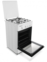 Aragaz HEINNER HFSC-K50WH, Gaz, 4 arzatoare, Duze GPL incluse, Tava si gratar cromat, 50 cm Alb