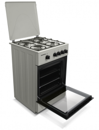 Aragaz HEINNER HFSC-K50SL, Gaz, 4 arzatoare, Duze GPL incluse, Tava si gratar cromat, 50 cm Argintiu