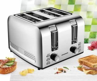Prajitor de Paine Heinner HTP-4S1500SS, 1500W, Capacitate 4 Felii, 7 Niveluri de Rumenire, Funcții: Reincalzire, Decongelare, Anulare, Carcasa Inox