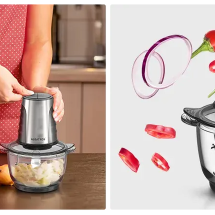 TOCATOR DE LEGUME ALBATROS TC500X,500 W,2 VITEZE,VAS TOCARE DIN STICLA 1.2 L,CONECTORI METALICI,2 CUĂ„ĹšĂ‚â‚¬ĹžITE DUBLE DETAĂ„ĹšĂ‚â€žËABILE,NEGRU/INOX Albatros