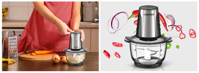 TOCATOR DE LEGUME ALBATROS TC500X,500 W,2 VITEZE,VAS TOCARE DIN STICLA 1.2 L,CONECTORI METALICI,2 CUĂ„ĹšĂ‚â‚¬ĹžITE DUBLE DETAĂ„ĹšĂ‚â€žËABILE,NEGRU/INOX Albatros