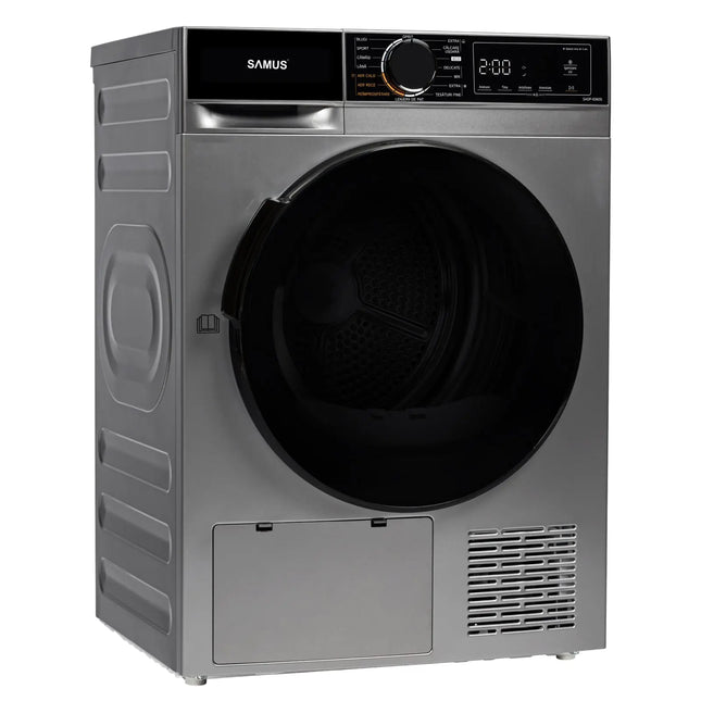 USCĂTOR DE RUFE CU POMPĂ DE CĂLDURĂ SAMUS SADP-836DS, 8 KG, 15 PROGRAME, IGIENIZARE UV, PORNIRE ÎNTÂRZIATĂ, CLASĂ D, GRI ÎNCHIS Samus