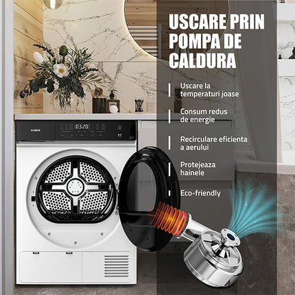 USCĂTOR DE RUFE CU POMPĂ DE CĂLDURĂ SAMUS SWDP-918, 9 KG, 18 PROGRAME, CLASĂ E, ALB Samus