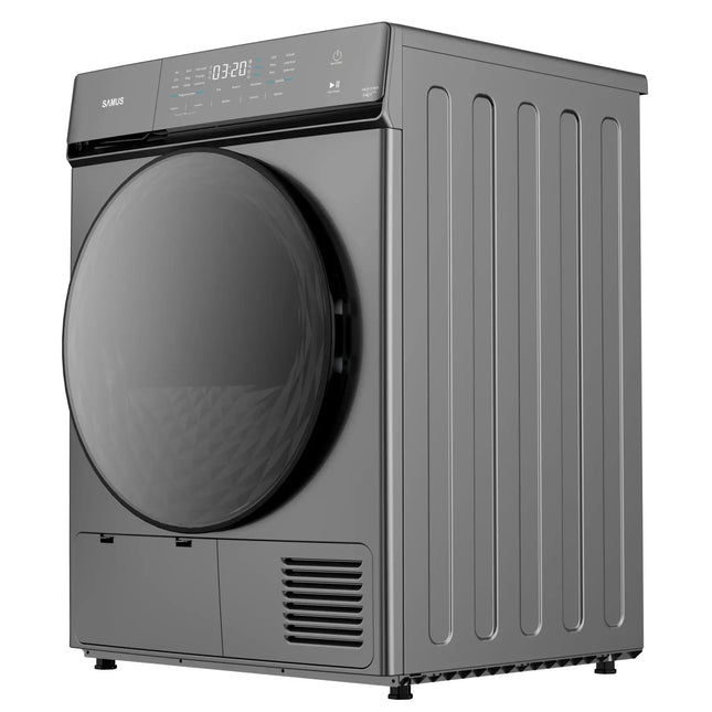 USCĂTOR DE RUFE SAMUS SWDP-919DS, 8 KG, TIP PROCEDURĂ USCARE: POMPĂ DE CĂLDURĂ, 18 PROGRAME, CLASĂ ENERGETICĂ E, ANTI-SIFONARE, BLOCARE ACCES COPII, GRI ÎNCHIS Samus