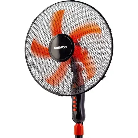 Ventilator cu picior Daewoo DDV166, 50 W, 40 cm, 3 trepte de putere, inaltime reglabila pana la 125 cm, gril frontal de protectie, oscilare la 90 grade, baza stabila, Negru/Orange Daewoo