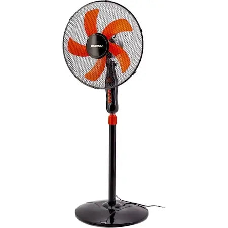 Ventilator cu picior Daewoo DDV166, 50 W, 40 cm, 3 trepte de putere, inaltime reglabila pana la 125 cm, gril frontal de protectie, oscilare la 90 grade, baza stabila, Negru/Orange Daewoo